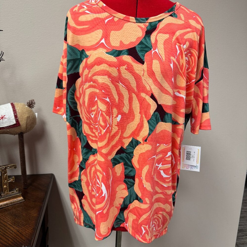 LuLaRoe Irma Tunic Orange and Green Floral NEW size S